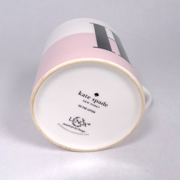 Kate Spade H Mug Pink White and Stripes - Picture 3 of 4